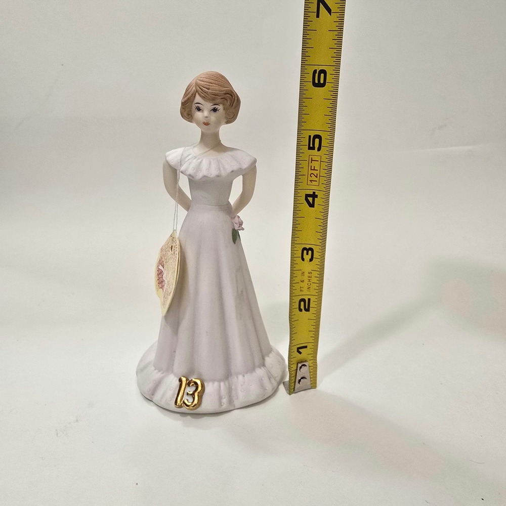 Enesco Growing Up Birthday Girls Figurine Age 13 Brunette Girl‎ Lavender Gown - Picture 5 of 6